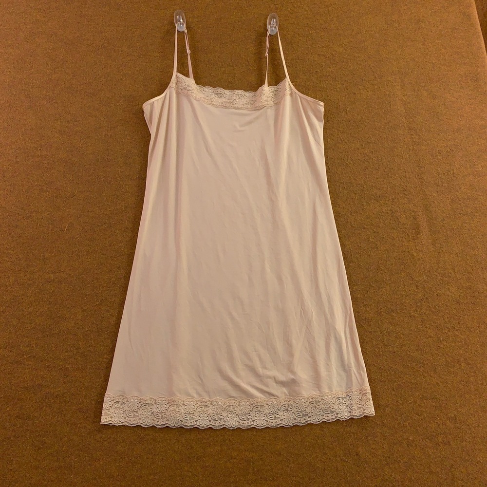 Jockey Womens XL Beige Lace Trim Tactel Nylon Lycra Spandex Camisole Full Slip